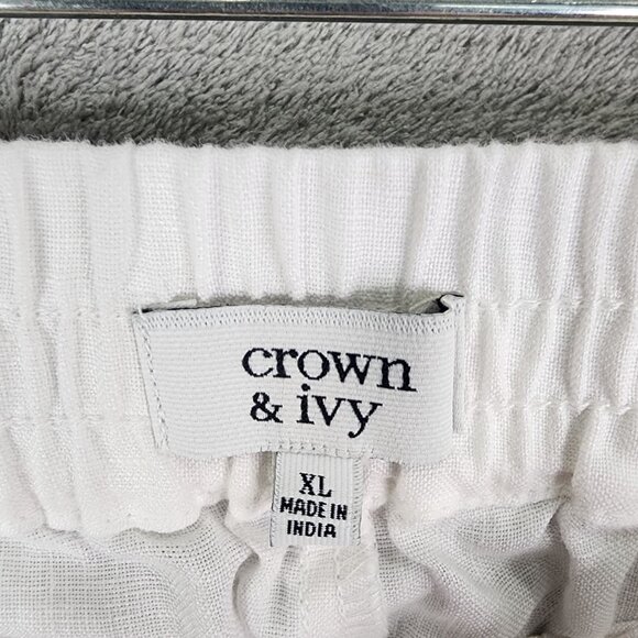 Womens White Crown & Ivy Tassel Hem Pants 100% Linen Hi Rise Elastic Waist XL - Picture 5 of 12